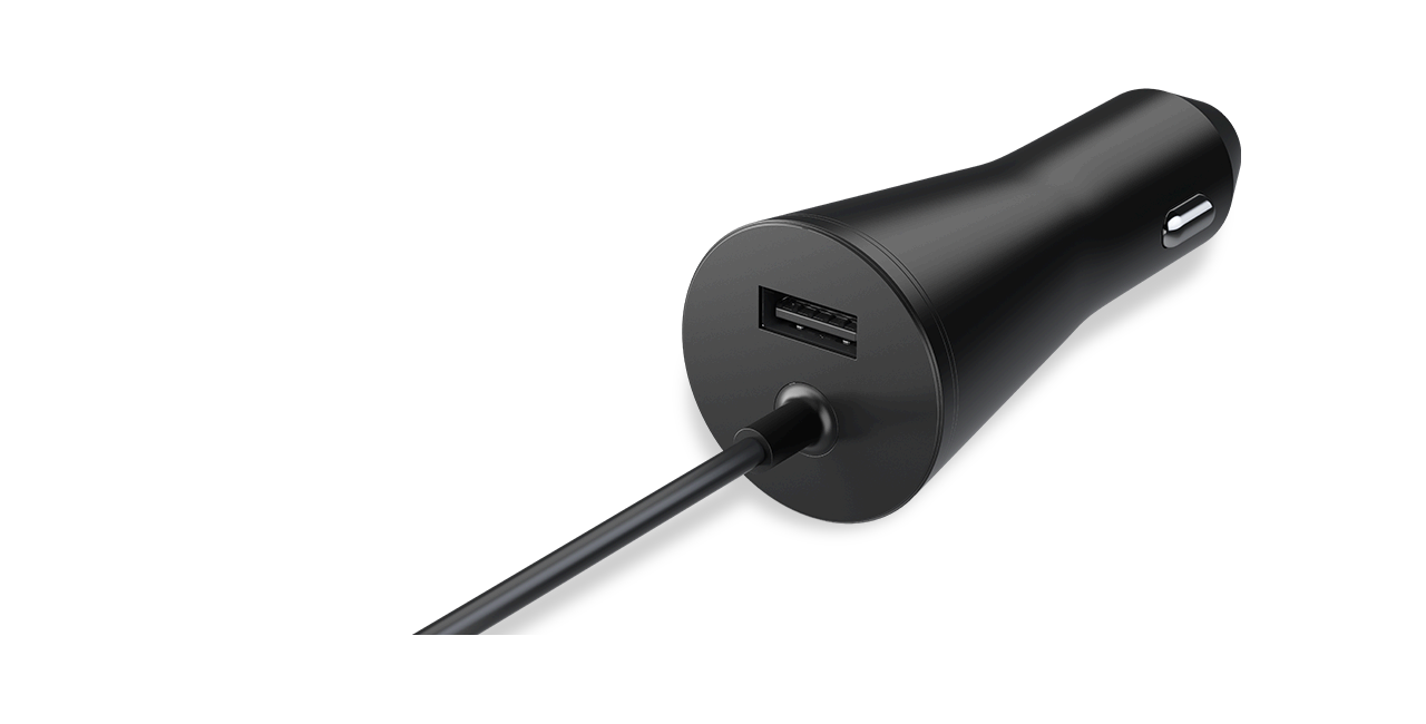  Angled view of the Surface Car Charger with USB port.